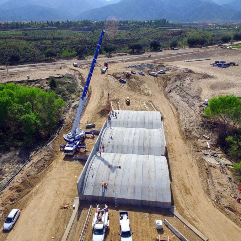 Aerial view of earthwork and infrastructure on a large land development site