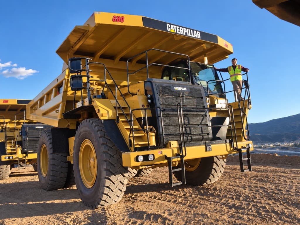 Brian Woods standing on a Caterpillar haul truck at a land development site